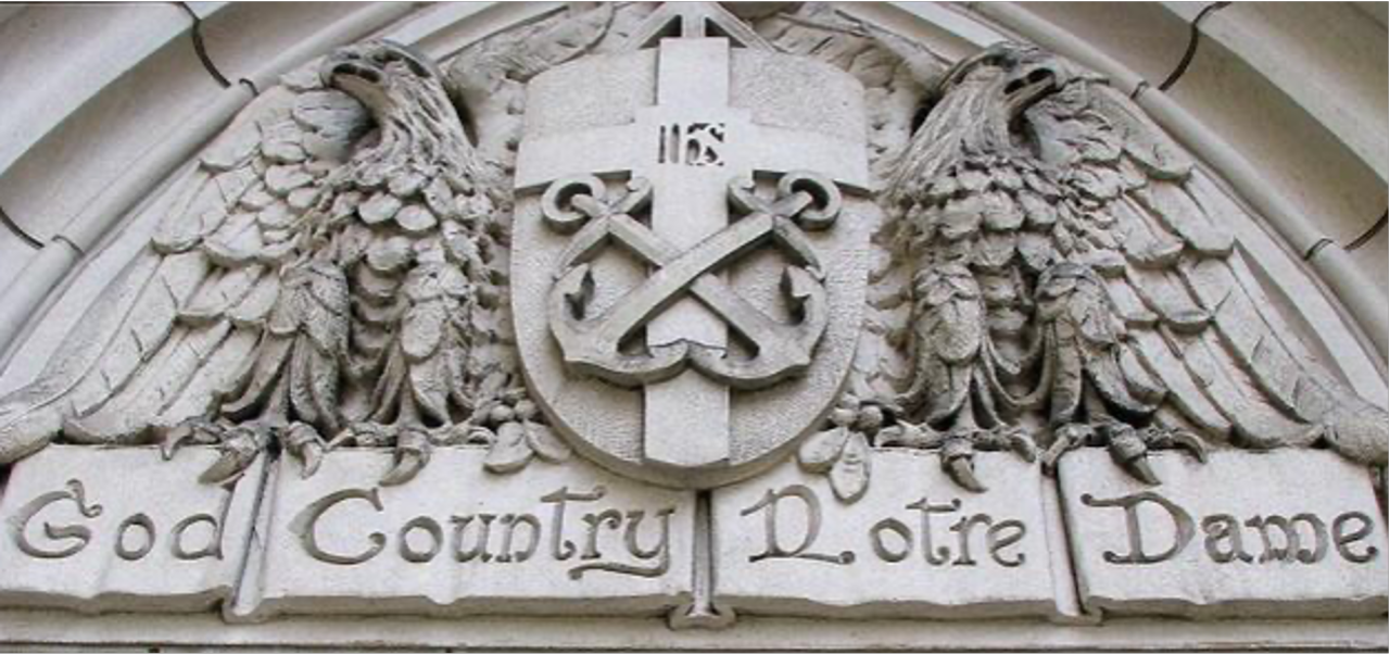 "God, Country, Notre Dame" inscription above the side entrance door of the University's Basilica of the Sacred Heart.